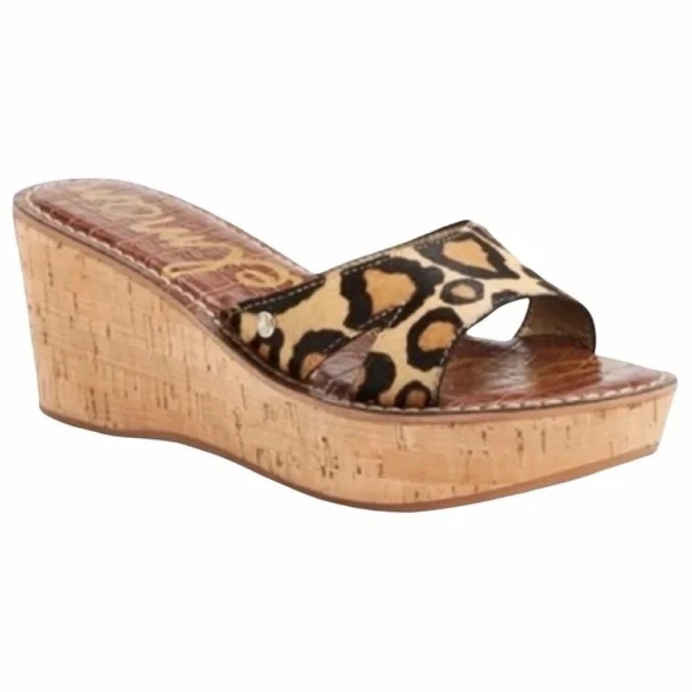 EUC Sam Edelman Reid Wedge Slide Sandal Animal Leopard Print Size 7.5